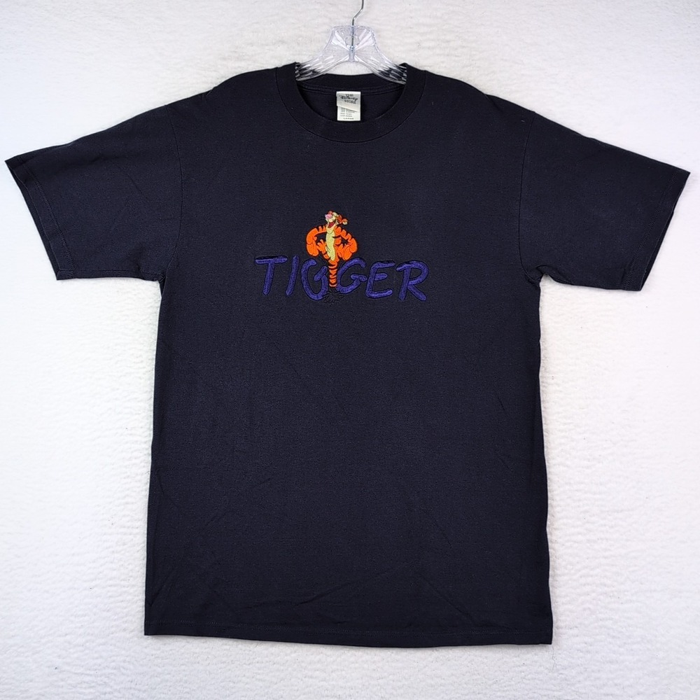 VTG Disney Store Tigger Shirt Sz Large Navy Blue 90s Short Sleeve USA Pooh